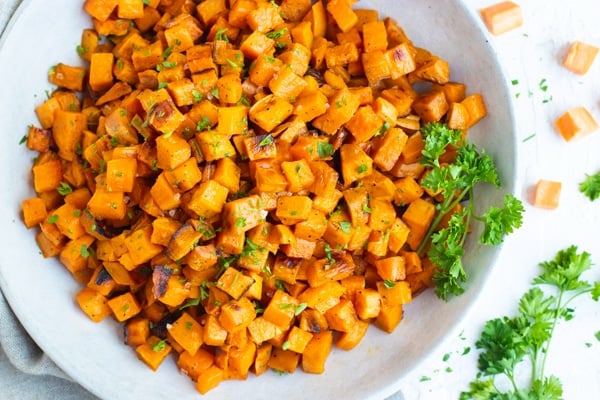 Roasted Sweet Potato Cubes | Perfeclty Crisp Every Time - Evolving ...