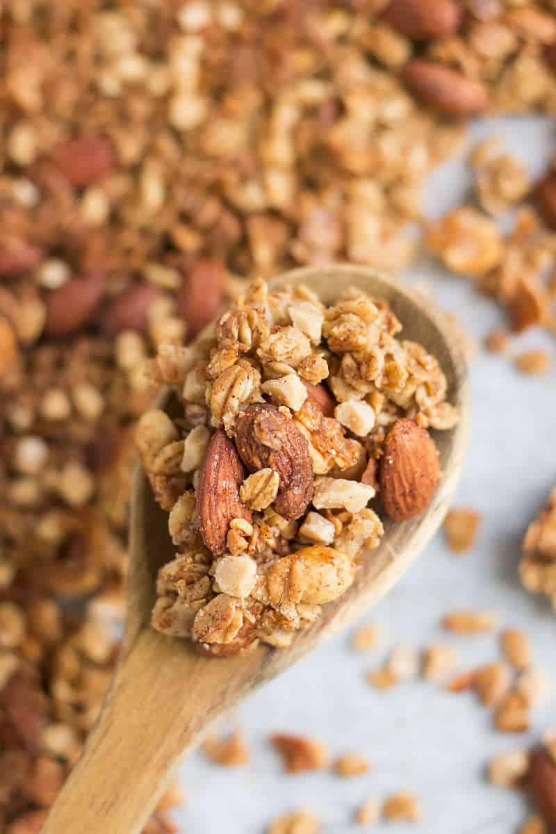 Big Cluster Toffee Nut Granola | A gluten free granola recipe that is full of big clusters, nuts and toffee.