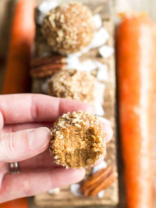 Raw Carrot Cake Balls | A gluten free, raw and healthy carrot cake truffle recipe.