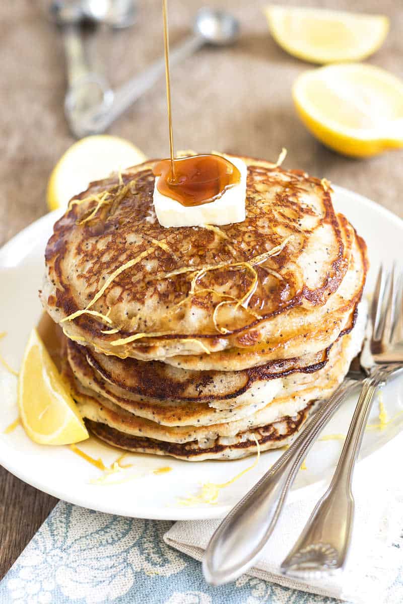 Bisquick Lemon Poppy Seed Pancakes | A gluten free pancake recipe full of fresh lemon and poppy seeds--made with Bisquick!