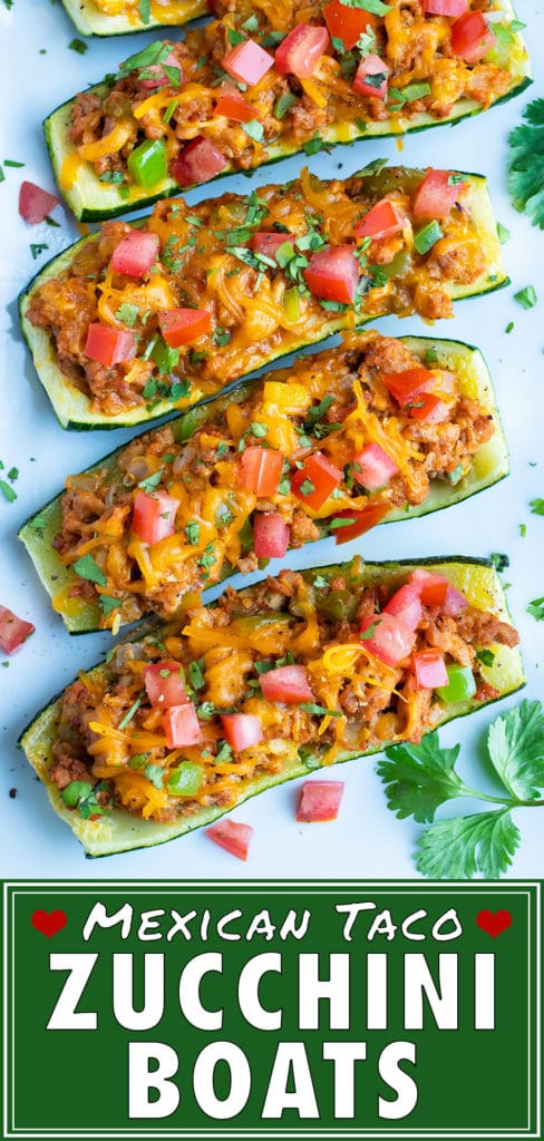Mexican Taco Stuffed Zucchini Boats | Healthy, Low-Carb, Baked Zucchini Recipe