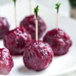 Cranberry-Sage Mini Meatballs | A holiday meatball recipe made of beef or turkey and covered in a homemade cranberry sauce.