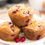 Healthier Cranberry Orange Muffins | A gluten free, healthy breakfast muffin recipe that is full of fresh cranberries and orange juice and zest. Makes a wonderful snack or dessert, too!