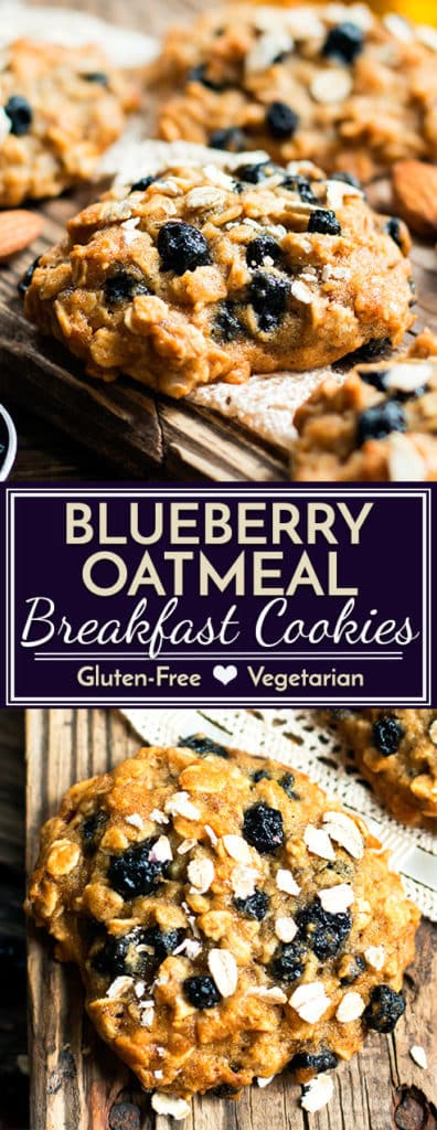 A healthy and gluten-free recipe for blueberry oatmeal breakfast cookies.  They make a wonderful breakfast treat, healthy dessert, or after school snack!