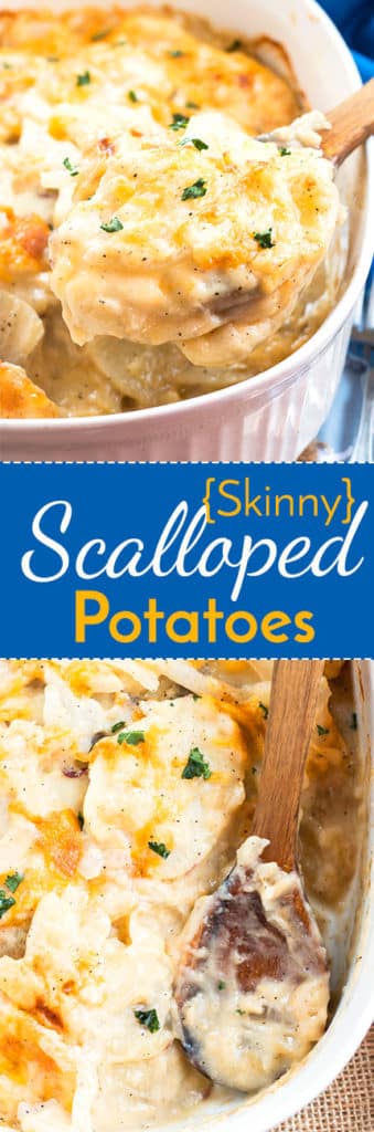 Skinny Scalloped Potatoes with Almond Milk {Gluten Free} | A healthier version of scalloped potatoes that is made with less cheese and dairy. It a waist-friendly option for potatoes!