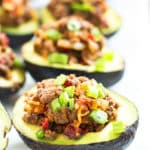 Beef Taco Stuffed Avocados | A healthy dinner recipe for avocados that are full of taco filling! It's gluten free, too!