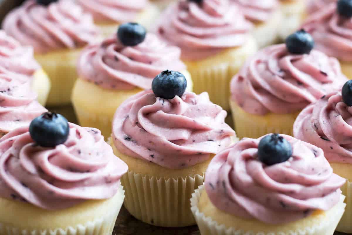 Fresh Lemon Cupcakes with Blueberry Frosting | A gluten free fresh lemon cupcake recipe.