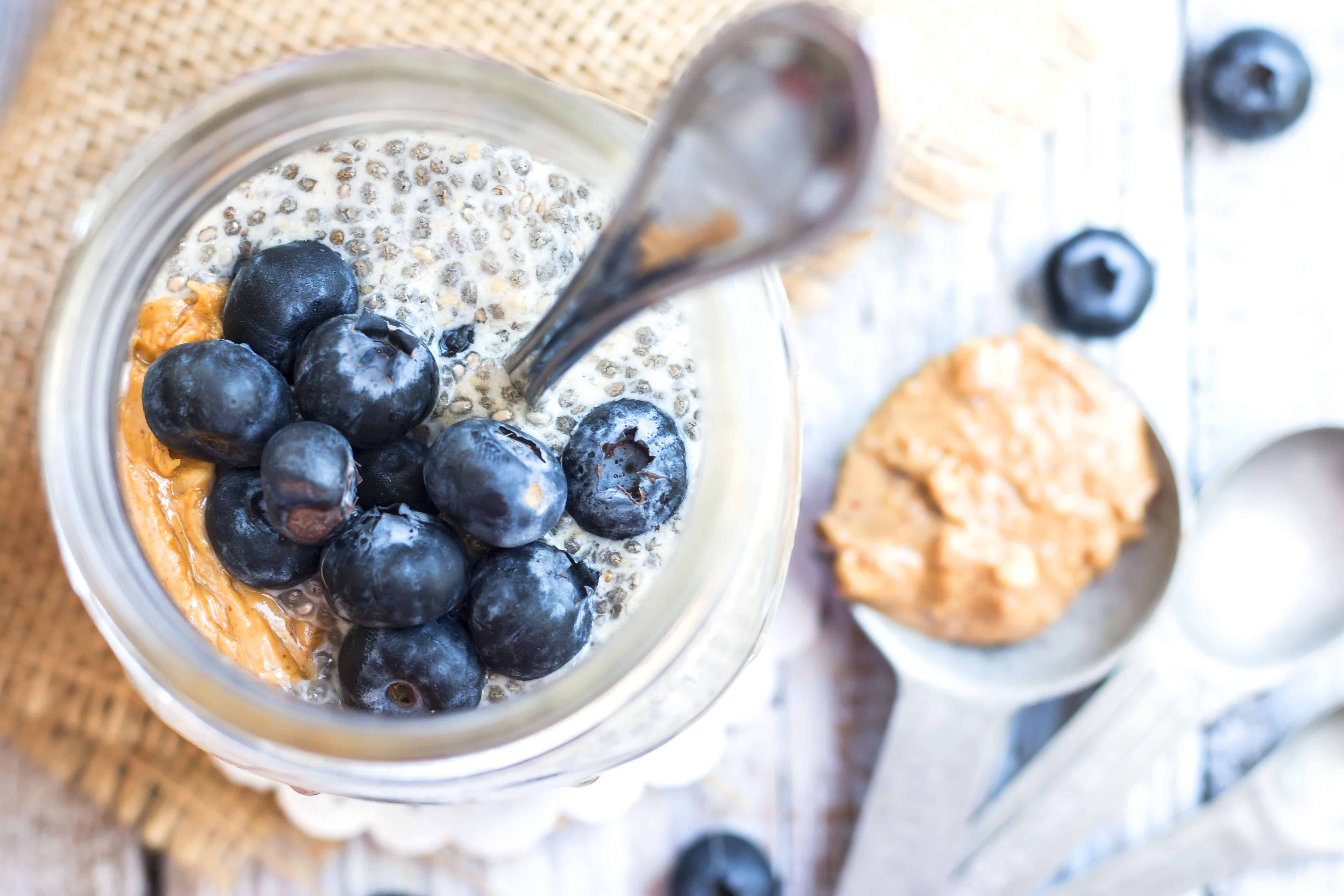 The top of a jar filled with pudding made with a gluten-free chia seed recipe for a delicious breakfast.