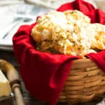 A basket filled with biscuits using a copycat Red Lobster biscuit recipe.