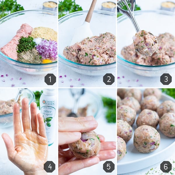 Step by step instructions for making turkey meatballs.