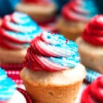 July 4th Sugar Cookie Cups with Red, White and Blue Buttercream Frosting | A gluten free sugar cookie that is shaped into a cup and filled with a rich buttercream frosting.
