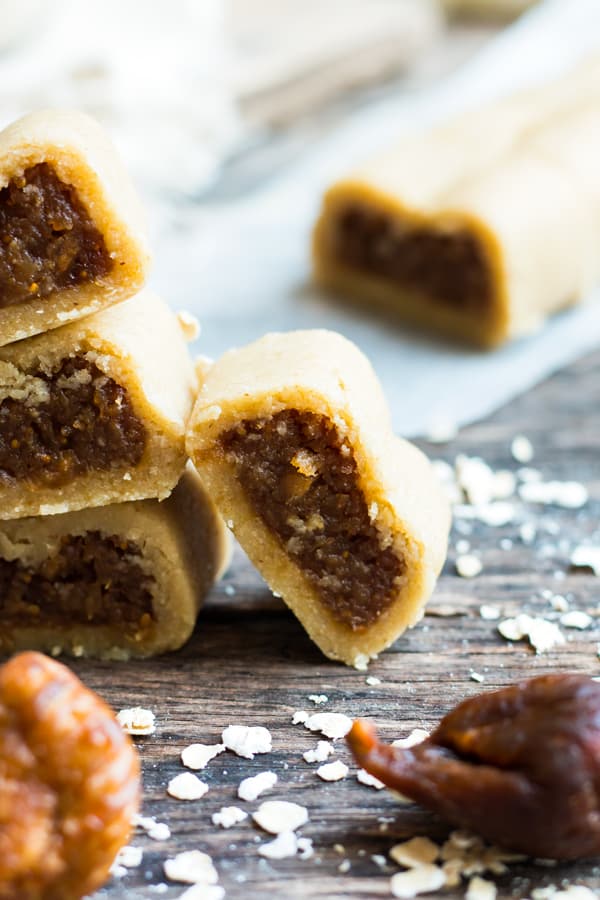 Healthy homemade fig newtons on a table ready to eat for an easy snack.