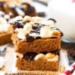 Peanut Butter S'mores Bars | A gluten free s'mores bar recipe with a peanut butter cookie crust, marshmallows and loads of chocolate chips!