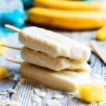 Non-Alcoholic Pina Colada Pops | This popsicle recipe is wonderful for when you are craving a tropical drink without the alcohol. Pineapples, bananas, and coconut milk give this summer treat its great flavor!