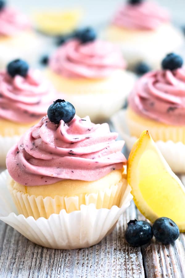 Gluten Free Lemon Cupcakes with Blueberry Frosting