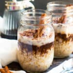 Maple, Brown Sugar, and Cinnamon Overnight Oats in two jars for a quick breakfast.