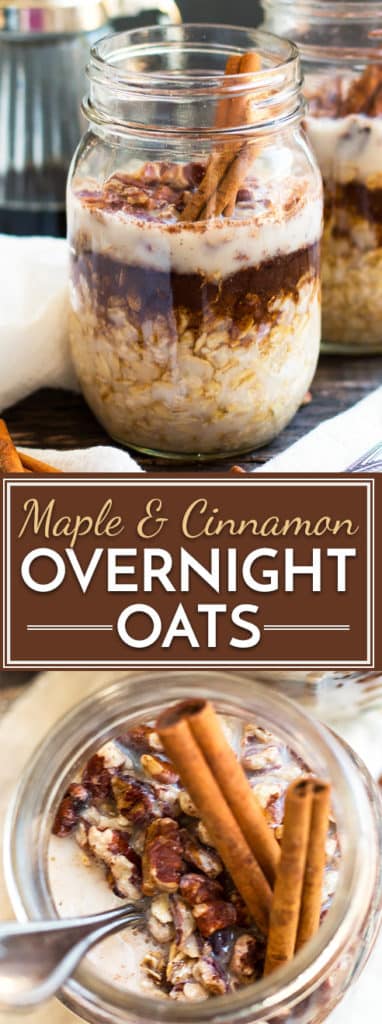 A super simple and easy way to make Maple, Brown Sugar and Cinnamon Overnight Oats in a jar! Fill your mason jar with rolled oats, maple syrup, cinnamon and milk and wake up to a quick and healthy gluten-free breakfast.