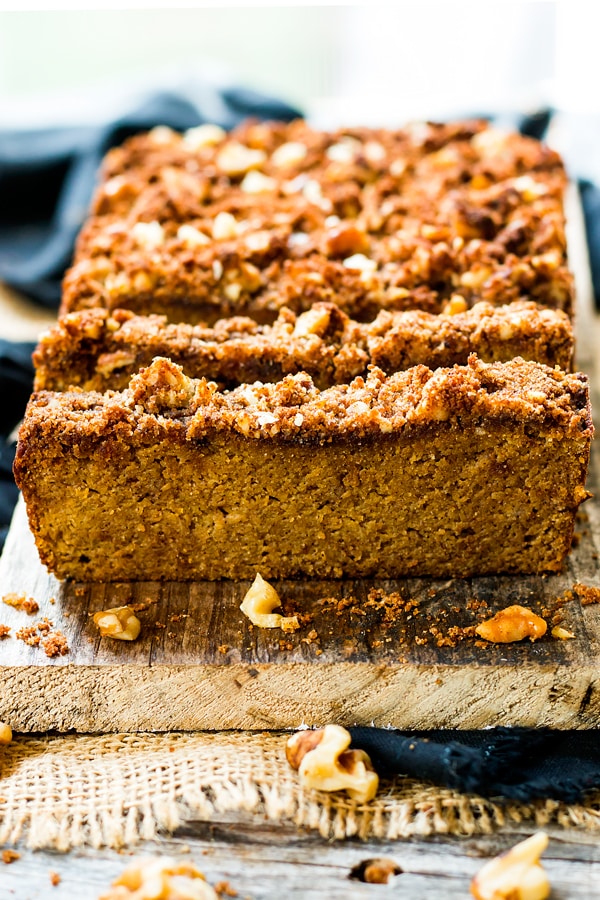 A loaf of pumpkin bread made with coconut flour ready to eat for a healthy snack.