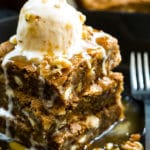 Maple & White Chocolate Gluten Free Blondies with Walnuts | A gluten free white chocolate blondie recipe that is full of walnuts and finished with a sweet maple caramel sauce.