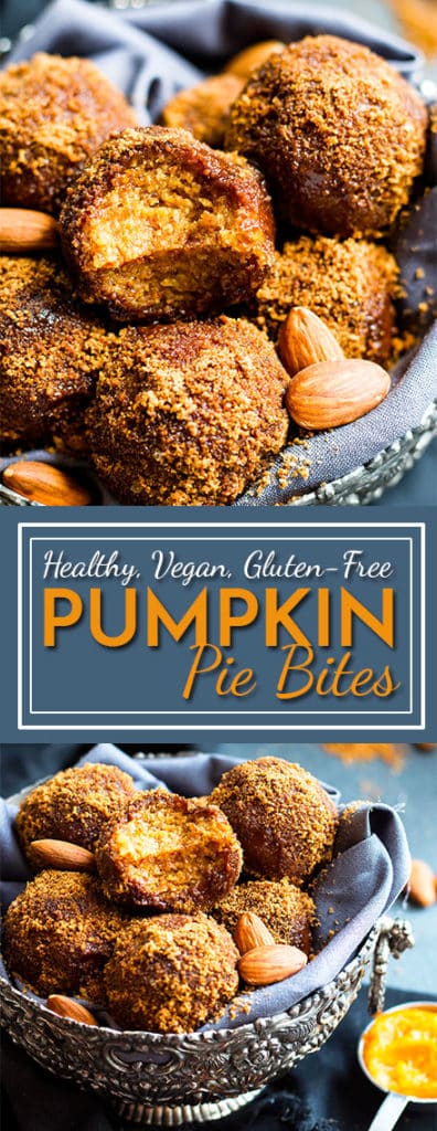 No Bake Pumpkin Pie Balls | A gluten free and vegan snack or dessert recipe for pumpkin spiced energy bites made of almond flour and oat flour.