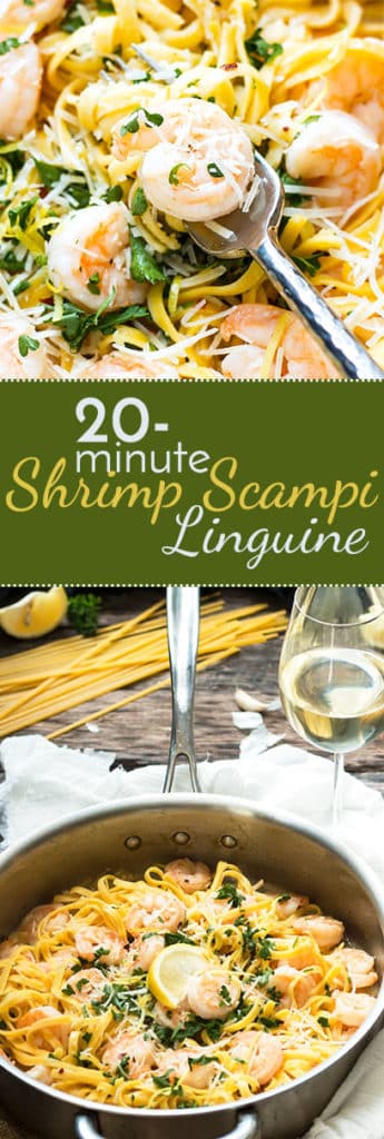 Easy Shrimp Scampi Linguine with White Wine {Video} | This shrimp scampi with pasta can be ready and on the table in less than 20 minutes! It makes a wonderful, quick and easy gluten free pasta dish for those busy weeknights.