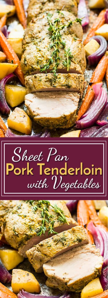 Roasted Pork Tenderloin with Mustard, Apple & Vegetables | One pan pork tenderloin with apples, carrots and onions makes a quick and easy, healthy dinner recipe.