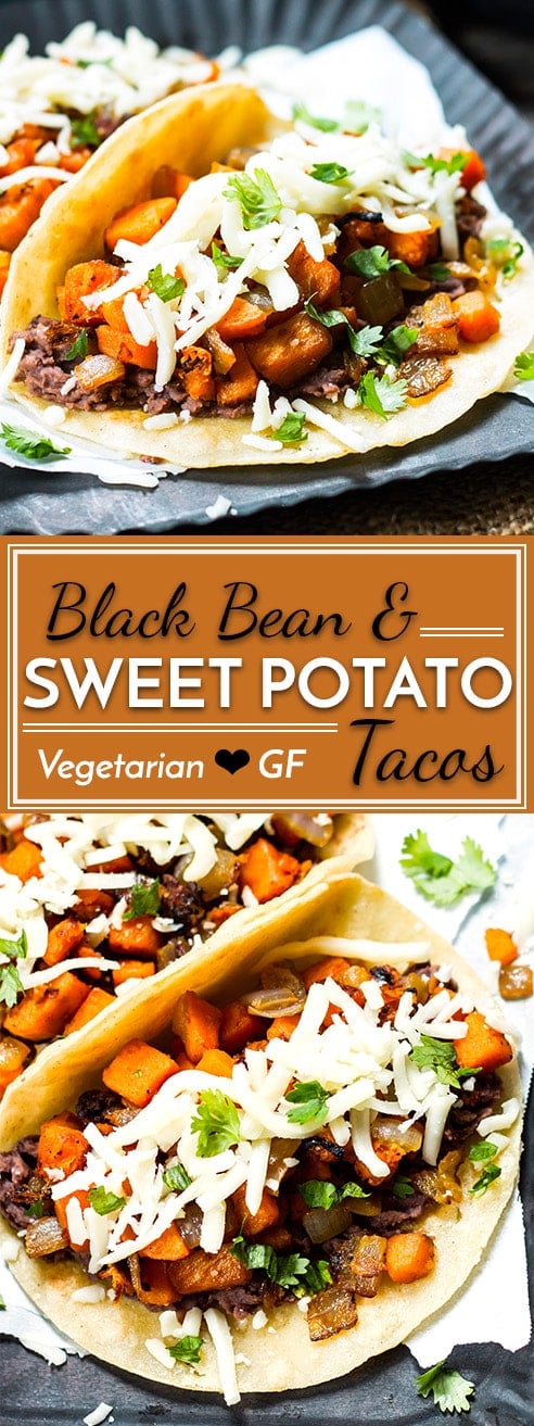 These Healthy Black Bean & Sweet Potato Tacos are gluten-free and vegetarian. They make a wonderful breakfast, lunch or dinner taco recipe that is ready in under 30 minutes!