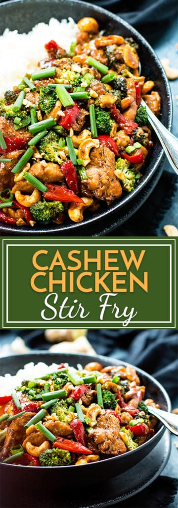 Cashew Chicken Stir-Fry is loaded with healthy veggies, chicken, and a delicious stir-fry sauce. It is gluten-free, low-carb and better than takeout!