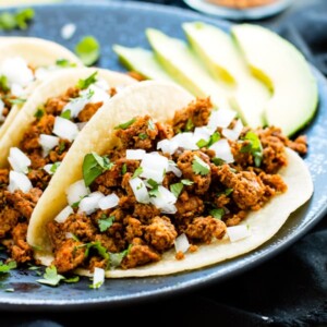 Ground Turkey Tacos with Soft Corn Tortillas on a plate for a healthy Mexican lunch.