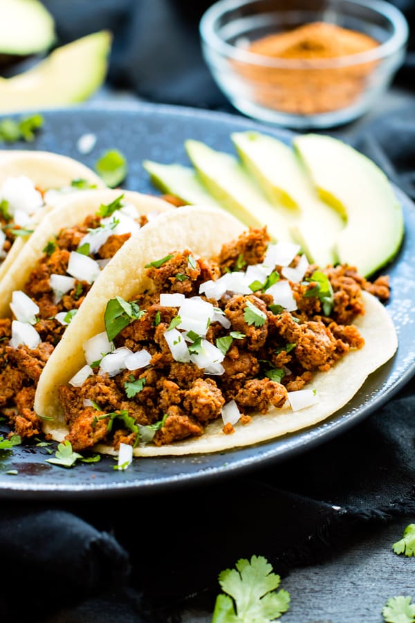 Ground Turkey Tacos with Soft Corn Tortillas on a plate for a healthy Mexican lunch.