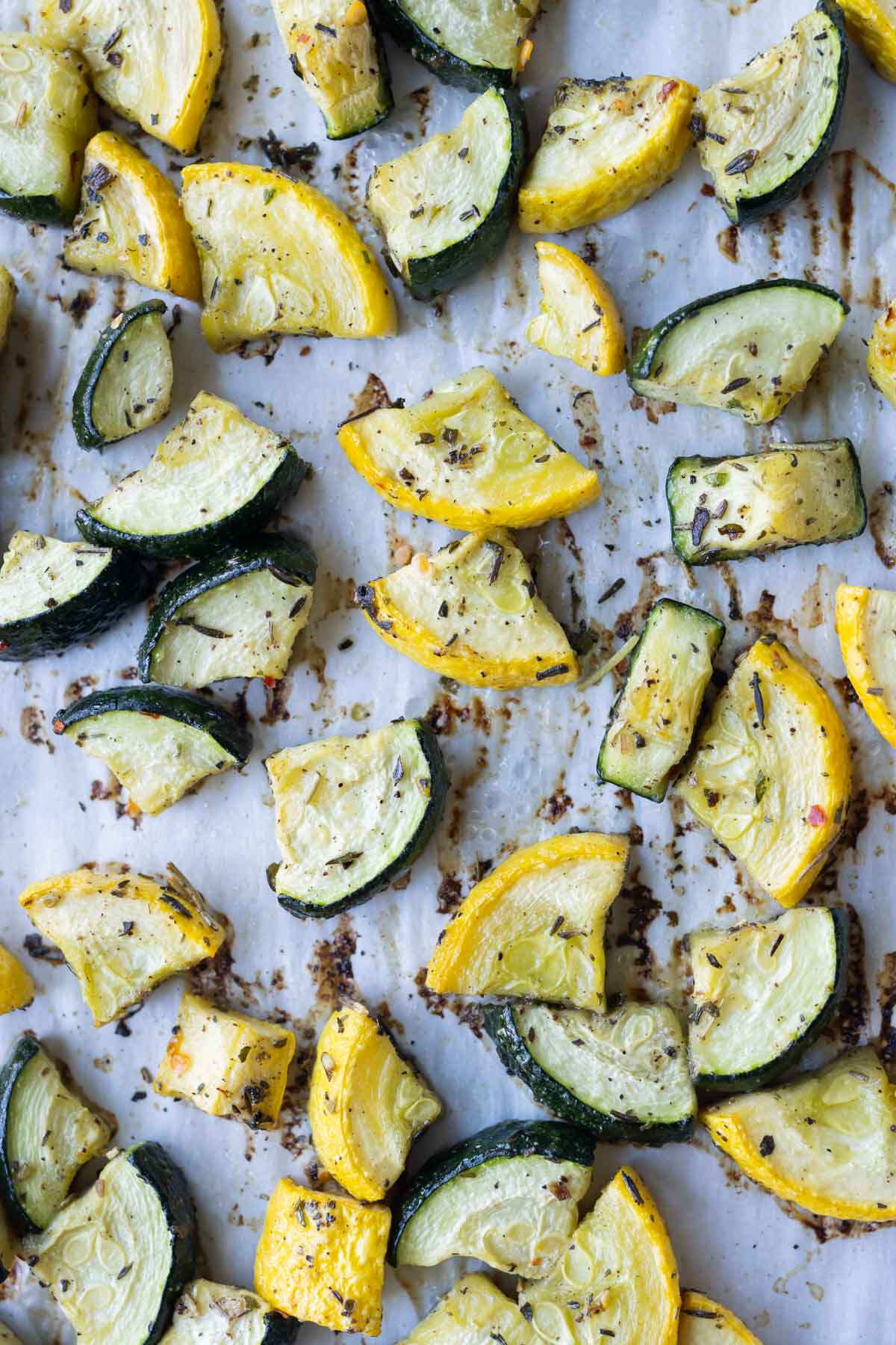 Seasoned squash is roasted in the oven.