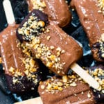 A collection of popsicle recipes made with banana, peanut butter, and fudge.