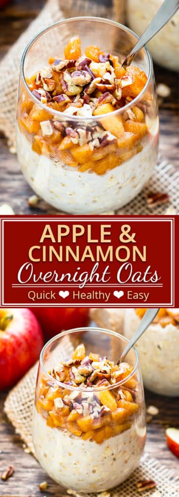 Apple Cinnamon Overnight Oats will make you want to roll outta' bed!  This healthy breakfast recipe is made with fresh apples, gluten-free oats, and almond milk, is refined sugar-free and vegan, and tastes like you're eating apple pie.