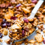 Get ready for your house to smell like Fall when you bake up this maple pecan apple cinnamon granola.  Gluten-free, vegan, vegetarian, dairy-free and SUPER addicting breakfast or snack recipe for the Fall season!!