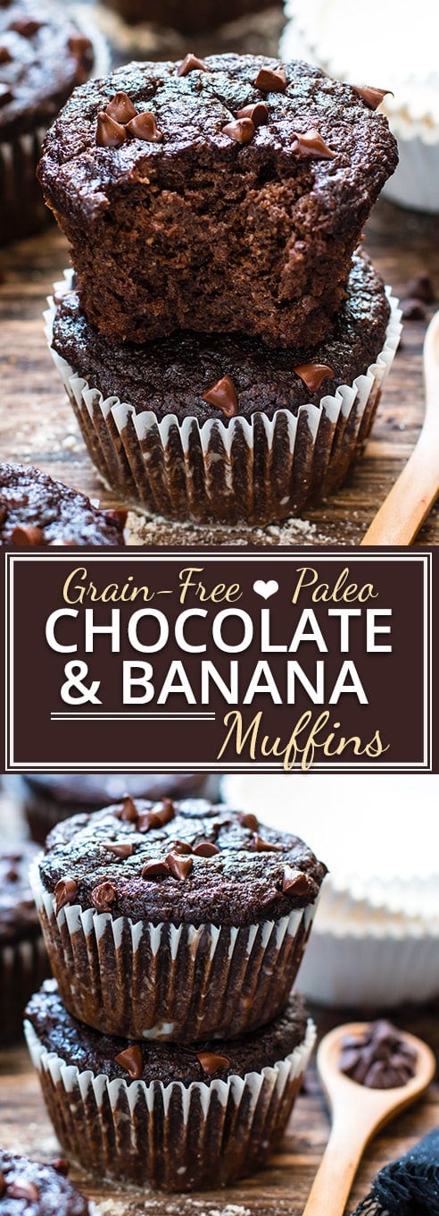 A super easy recipe for Healthy Chocolate Muffins! These super moist Paleo chocolate banana muffins are healthy enough to eat for breakfast!! They’re made with coconut flour, almond flour and sweetened with pure maple syrup for a grain-free, gluten-free, dairy-free and healthy Paleo muffin recipe.
