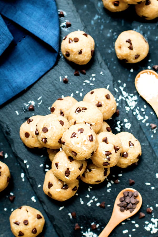 Gluten-free chocolate chip cookie bites ready to eat for an after school treat.