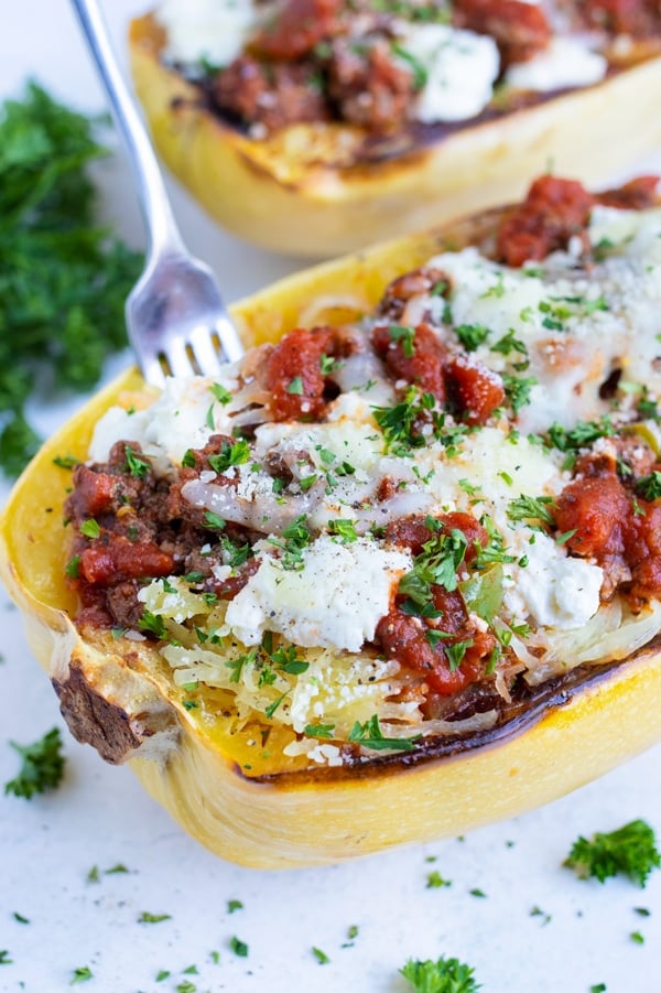 Lasagna Spaghetti Squash Boats (Low-Carb) via Evolving Table