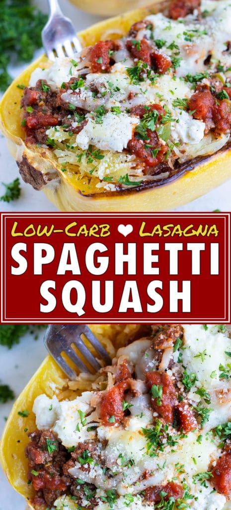 Keto Lasagna Spaghetti Squash is an Italian dish loaded with ground meat, but doesn't have any noodles.