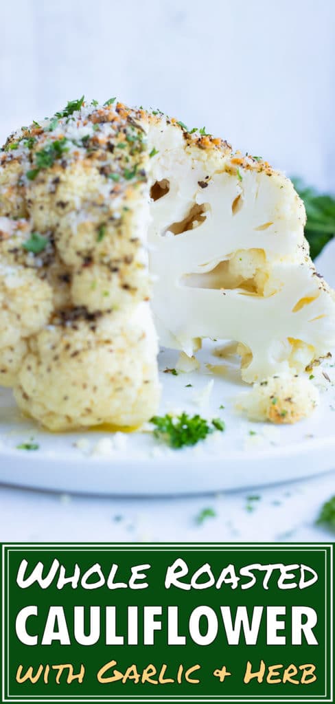 Tender cauliflower with a roasted outside is served at dinner.