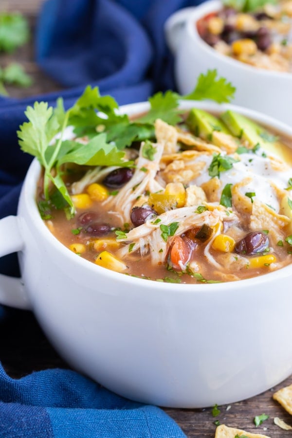 The best chicken tortilla soup recipe that is made with salsa in the Crock-Pot.