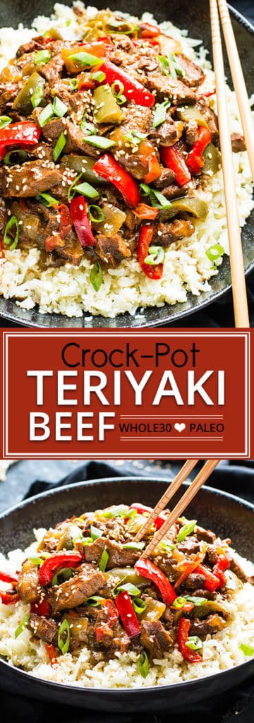 Slow Cooker Beef Teriyaki is a Whole 30 and Paleo-approved Crock-Pot recipe!  With only 15 minutes of prep time, this low-carb recipe makes a wonderfully healthy dinner recipe for those busy weeknights. Simply throw all of the ingredients in your Crock-Pot and have a healthy dinner on the dinner table with little effort!