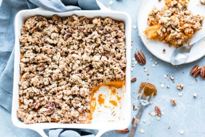 Healthy Sweet Potato Casserole with Pecan Oat Crumble - Evolving Table