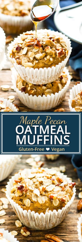 Maple Pecan Oatmeal Muffins are the perfect Fall or Winter treat to enjoy for breakfast, snack time or dessert.  These vegan oatmeal muffins are made refined sugar free and gluten-free, too!