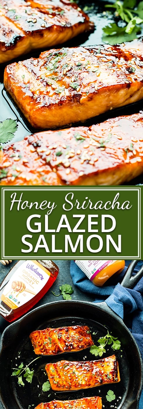 Honey Sriracha Glazed Salmon is a dinnertime show stopper! Only a few simple ingredients are needed to make a spicy-sweet honey sriracha marinade and glaze. This post has been sponsored by Wholesome™. All thoughts and opinions are my own.