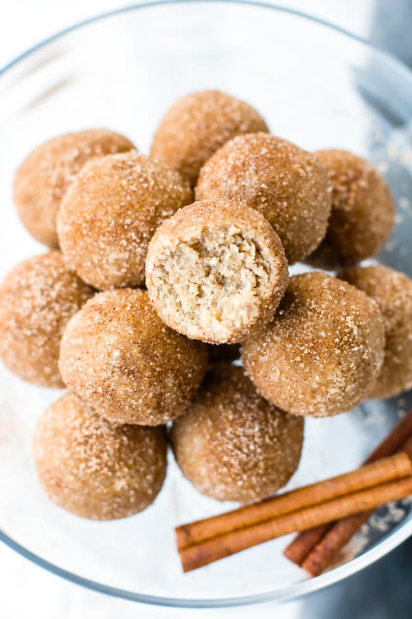 Snickerdoodle energy bites in a pile for an easy treat.
