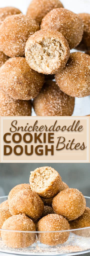 Healthy Snickerdoodle Cookie Dough Bites | Enjoy your sweets while still loading up on nutrition with these gluten-free, dairy-free, and vegan Snickerdoodle Cookie Dough Bites.  This healthy "cookie dough" recipe only requires a few simple ingredients and no baking!
