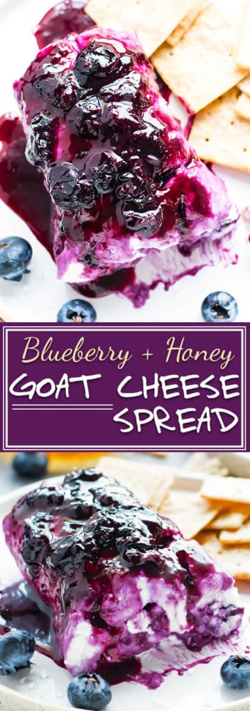 Honey Blueberry Goat Cheese Recipe | Whip up this sweet and savory Honey Blueberry Goat Cheese Log as your next party appetizer!  This healthy goat cheese spread recipe is refined sugar-free, gluten-free, and an absolutely addicting snack.