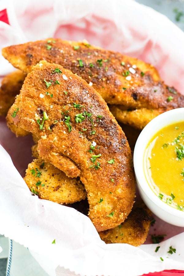 Healthy paleo fried chicken tenders for lunch.