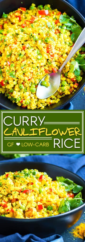Curry Cauliflower Rice | Curry cauliflower rice is ready and on the table in under 15 minutes!  This vegan, whole30, ketogenic and Paleo side dish recipe is so easy to make by using frozen cauliflower rice and a few go-to Indian spices.