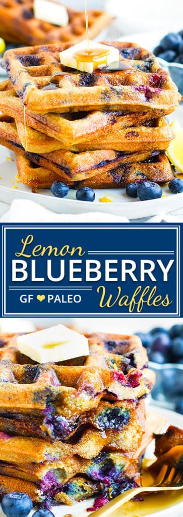 This Lemon Blueberry Waffle recipe has a fresh citrus flavor and bursts of berry bliss in every bite!  This Paleo waffle recipe is also gluten-free, vegetarian, dairy-free, soy-free and freezer-friendly!